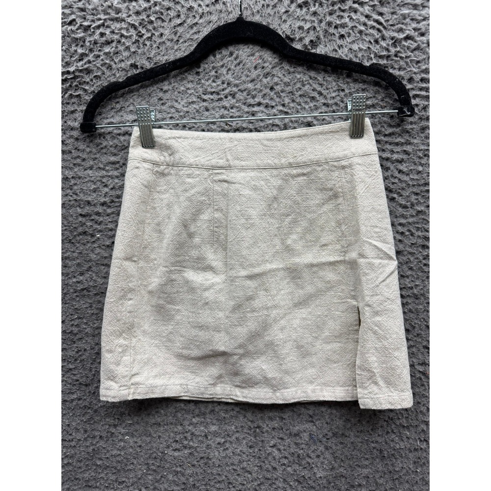 Lioness Linen Side Slit A-Line Mini Skirt Ivory Womens Size XXS